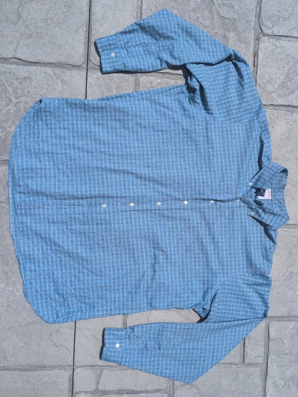 Brooks Brothers Makers Blue Plaid Button Down - Made in the USA.  17.5-37 / XXL